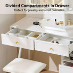 GDFStudio Ramon 4-Drawer Vanity Set with Stool, Dimmable Mirror, Power Outlet and Adjustable Side Cabinet