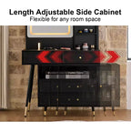 GDFStudio Ramon 4-Drawer Vanity Set with Stool, Dimmable Mirror, Power Outlet and Adjustable Side Cabinet