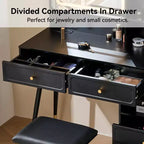 GDFStudio Ramon 4-Drawer Vanity Set with Stool, Dimmable Mirror, Power Outlet and Adjustable Side Cabinet