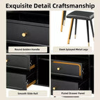 GDFStudio Ramon 4-Drawer Vanity Set with Stool, Dimmable Mirror, Power Outlet and Adjustable Side Cabinet