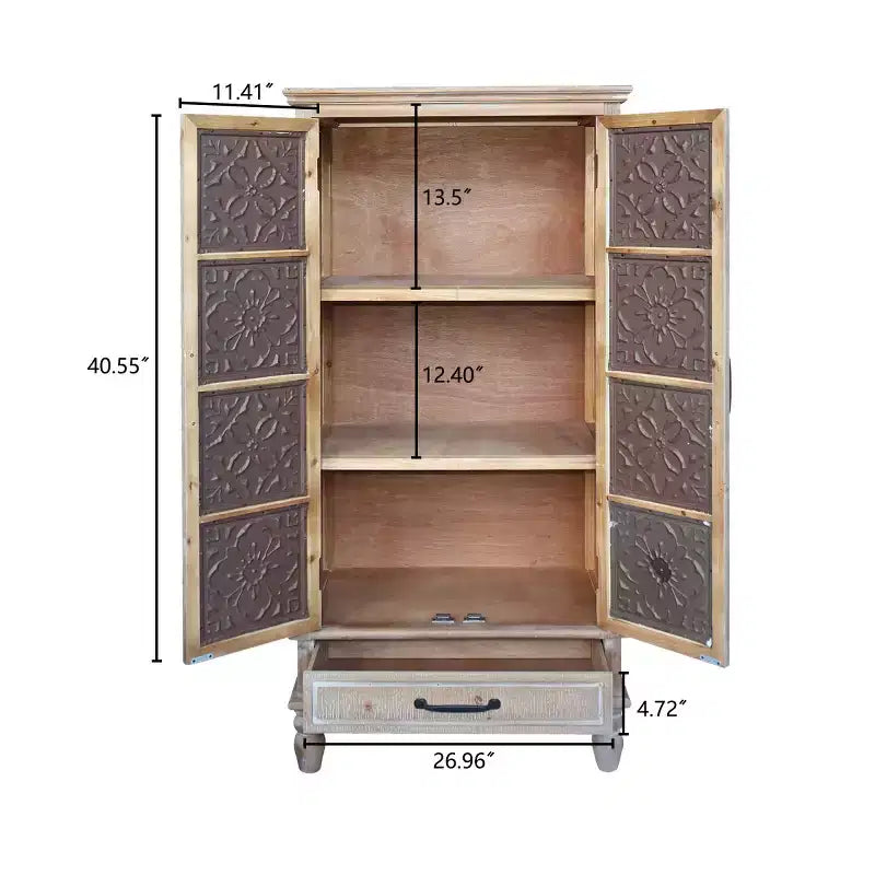 55 Vintage Farmhouse Highboard Cabinet, Tall Engineered Wood Storage Pantry with Floral Tile Pattern & Drawer - Panipeachy