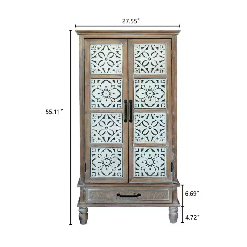 55 Vintage Farmhouse Highboard Cabinet, Tall Engineered Wood Storage Pantry with Floral Tile Pattern & Drawer - Panipeachy