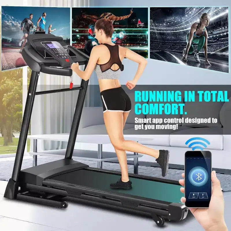 KRISRATE Treadmill with 15% Auto Incline & Large LED Display & Smart App & Bluetooth Speaker, 4.5HP Heavy Duty Folding Treadmill for Home Gym