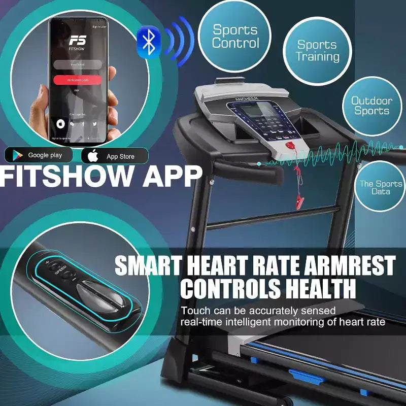 KRISRATE Treadmill with 15% Auto Incline & Large LED Display & Smart App & Bluetooth Speaker, 4.5HP Heavy Duty Folding Treadmill for Home Gym