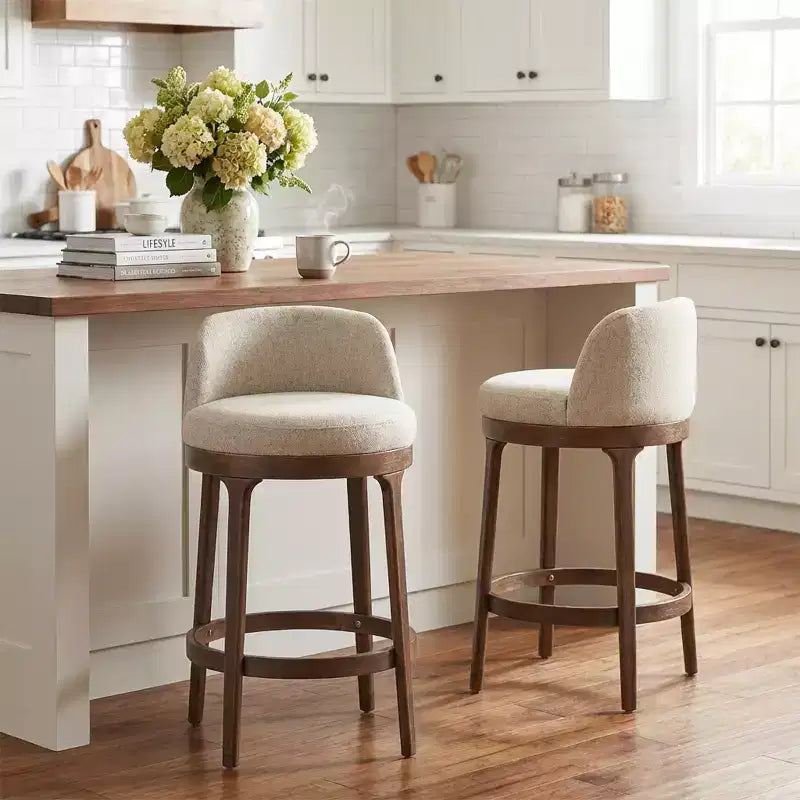 Christopher Knight Home Shinji Modern Rubberwood Upholstered Bar Stools (Set of 2)