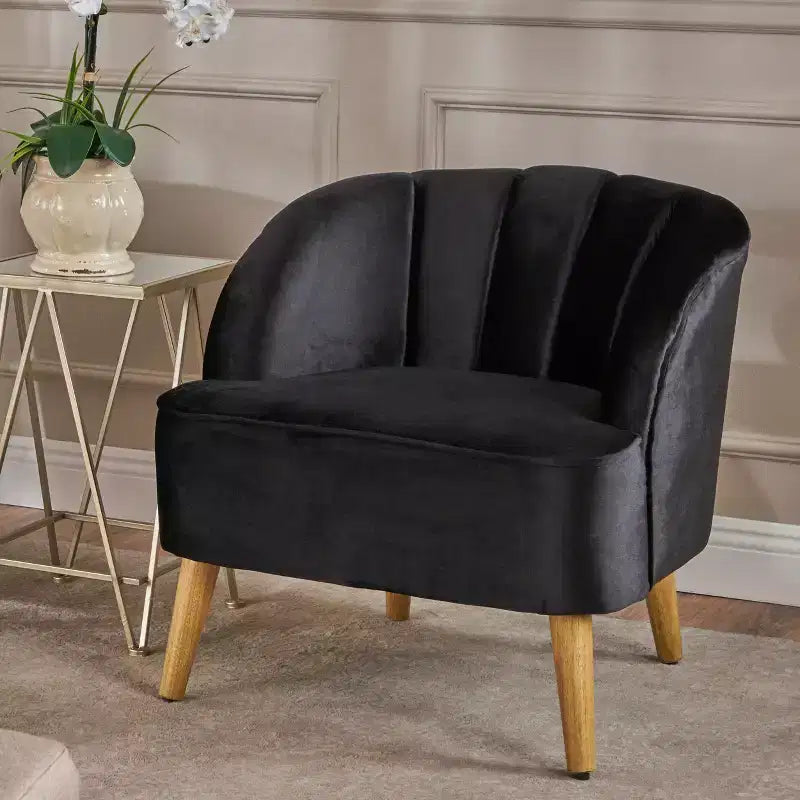 TUYOHW Velvet Upholstered Club Chair,Armchair with Curved Backrest,Channel Stitching,Splayed Rubberwood Legs,Accent Chair for Living Room,Bedroom