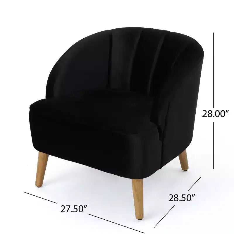 TUYOHW Velvet Upholstered Club Chair,Armchair with Curved Backrest,Channel Stitching,Splayed Rubberwood Legs,Accent Chair for Living Room,Bedroom