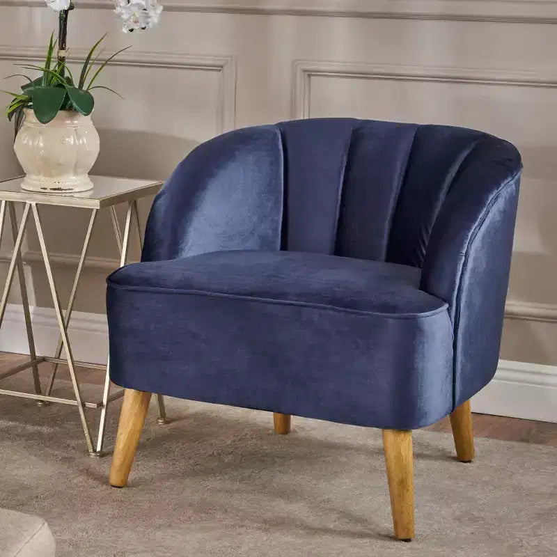 TUYOHW Velvet Upholstered Club Chair,Armchair with Curved Backrest,Channel Stitching,Splayed Rubberwood Legs,Accent Chair for Living Room,Bedroom