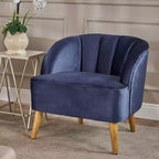 TUYOHW Velvet Upholstered Club Chair,Armchair with Curved Backrest,Channel Stitching,Splayed Rubberwood Legs,Accent Chair for Living Room,Bedroom