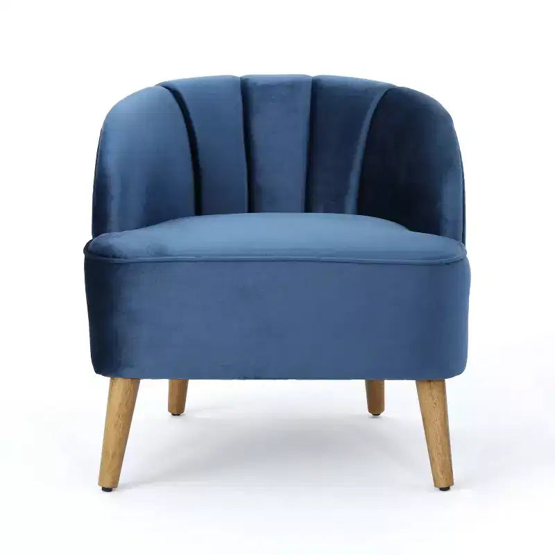 TUYOHW Velvet Upholstered Club Chair,Armchair with Curved Backrest,Channel Stitching,Splayed Rubberwood Legs,Accent Chair for Living Room,Bedroom