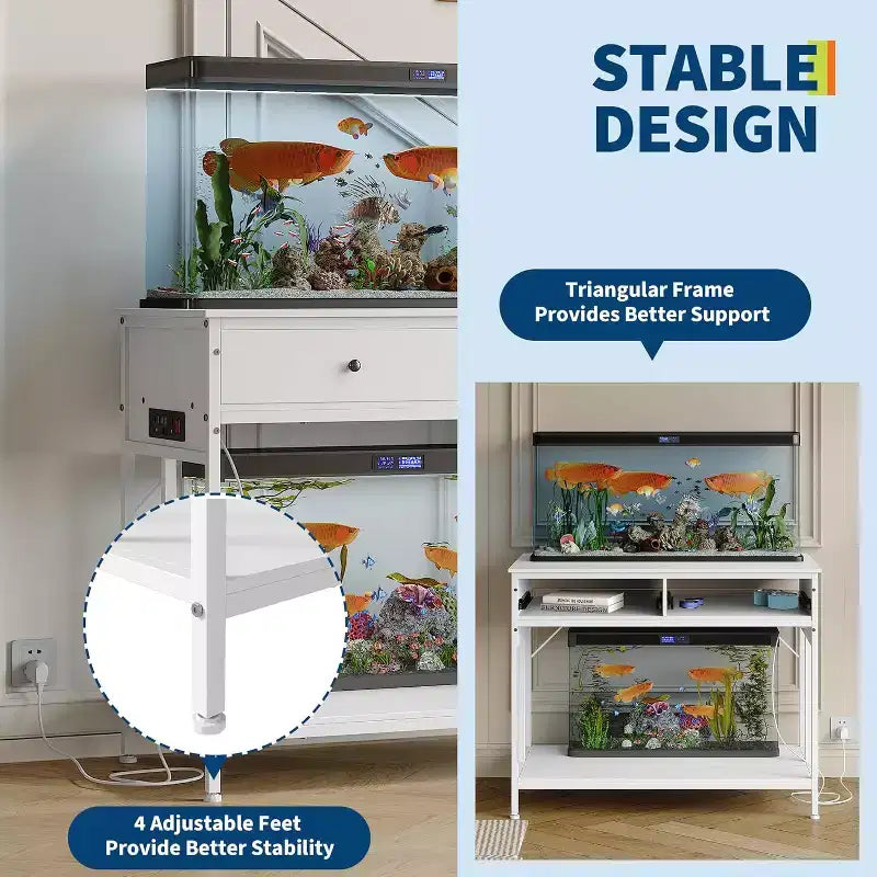 40-50 Gallon Fish Tank Stand, 2 Aquarium Reptile Tank Stand with Storage Drawers, Height Adjustable Feet, 660LBS Capacity