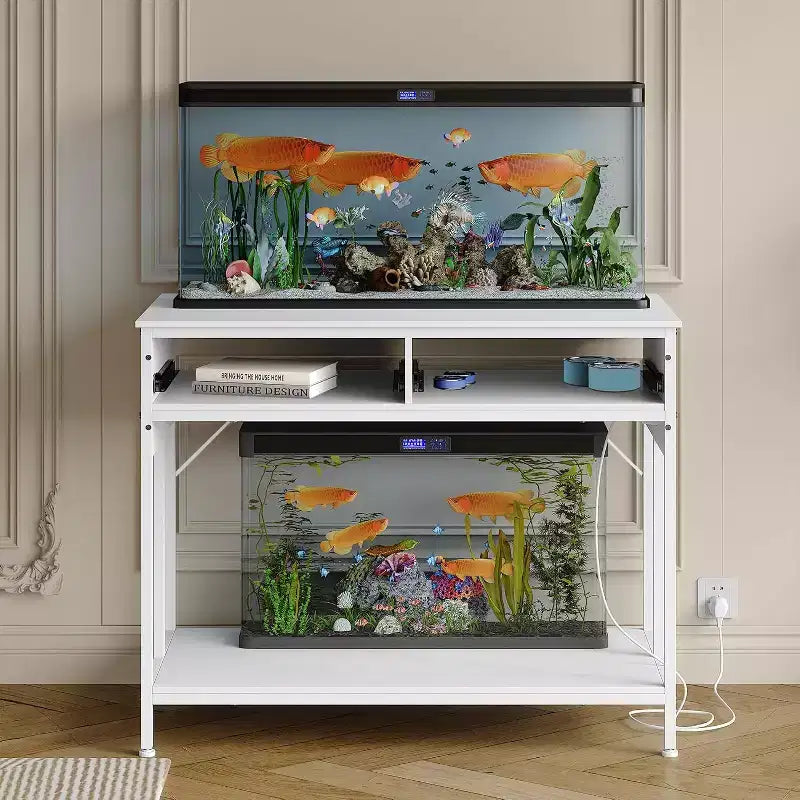 40-50 Gallon Fish Tank Stand, 2 Aquarium Reptile Tank Stand with Storage Drawers, Height Adjustable Feet, 660LBS Capacity