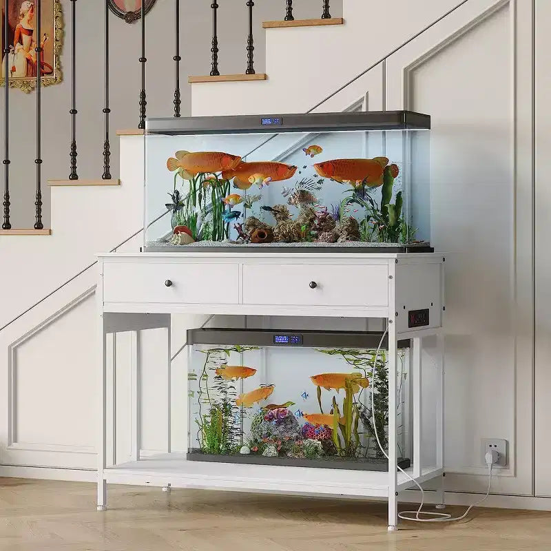 40-50 Gallon Fish Tank Stand, 2 Aquarium Reptile Tank Stand with Storage Drawers, Height Adjustable Feet, 660LBS Capacity