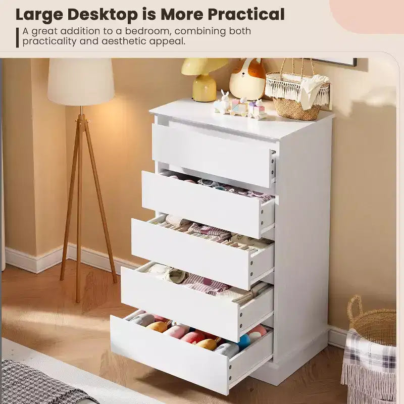 5 Drawer Dressers for Bedroom, Chest of Drawers with Deep Drawers, Large Double Dresser for Closet with Wide Top, Tall Wooden Dresser for Room