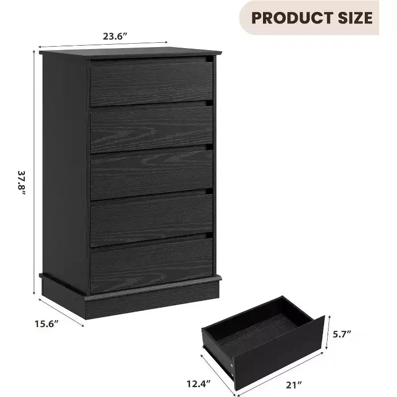 5 Drawer Dressers for Bedroom, Chest of Drawers with Deep Drawers, Large Double Dresser for Closet with Wide Top, Tall Wooden Dresser for Room