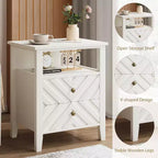 Nightstand with 2 Storage Drawers, Farmhouse Bedside Table with Open Shelf and Sturdy Wooden Legs, Rustic Side Table for Bedroom