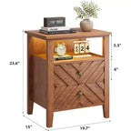 Nightstand with 2 Storage Drawers, Farmhouse Bedside Table with Open Shelf and Sturdy Wooden Legs, Rustic Side Table for Bedroom