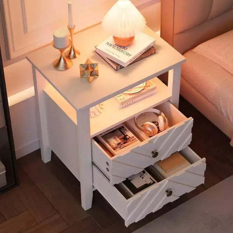 Nightstand with 2 Storage Drawers, Farmhouse Bedside Table with Open Shelf and Sturdy Wooden Legs, Rustic Side Table for Bedroom