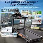 Foldable Treadmill w/ 20% Incline, 12MPH Fast Speed Treadmill w/105 Programs for Home Running Walking, 400LBS Treadmill APP Connected, Wider Belt