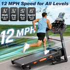 Foldable Treadmill w/ 20% Incline, 12MPH Fast Speed Treadmill w/105 Programs for Home Running Walking, 400LBS Treadmill APP Connected, Wider Belt