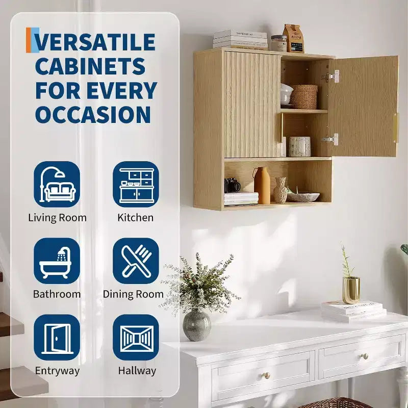 Bathroom Wall Cabinet, 25x23x8 Medicine Cabinet with Adjustable Shelf, Wave-Patterned Door, Storage for Bathroom, Kitchen, Laundry, Entryway