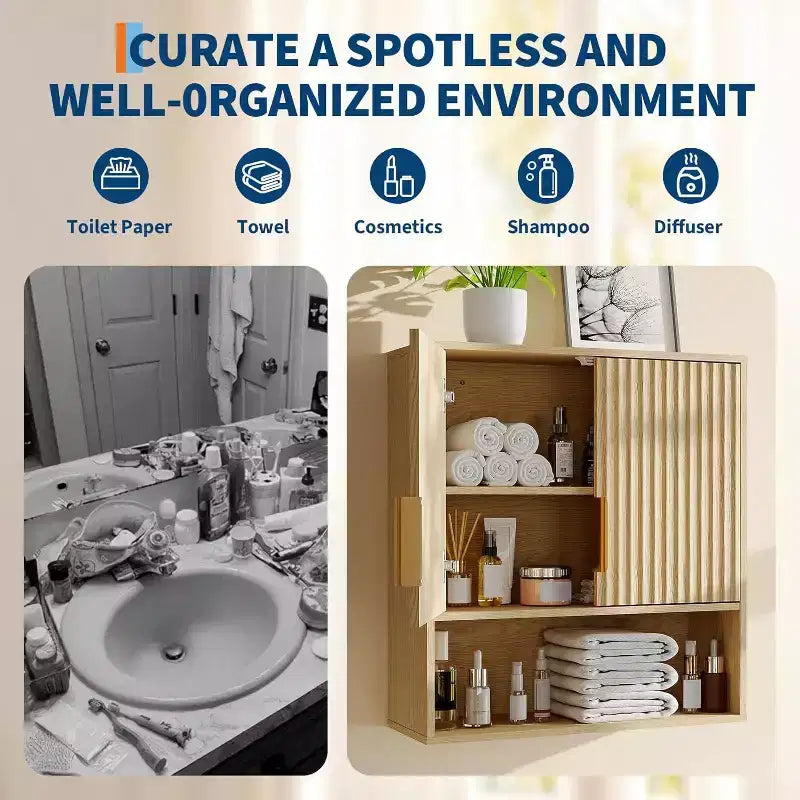 Bathroom Wall Cabinet, 25x23x8 Medicine Cabinet with Adjustable Shelf, Wave-Patterned Door, Storage for Bathroom, Kitchen, Laundry, Entryway