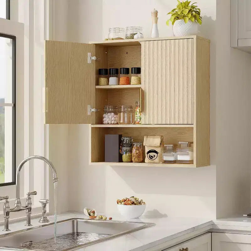 Bathroom Wall Cabinet, 25x23x8 Medicine Cabinet with Adjustable Shelf, Wave-Patterned Door, Storage for Bathroom, Kitchen, Laundry, Entryway