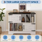 39Record Player Stand, Large Farmhouse Wood Vinyl Storage Cabinet Holds Up to 450 Albums with Barn Doors, Record Player Table for Living Room Bedroom