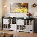 39Record Player Stand, Large Farmhouse Wood Vinyl Storage Cabinet Holds Up to 450 Albums with Barn Doors, Record Player Table for Living Room Bedroom