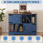 39Record Player Stand, Large Farmhouse Wood Vinyl Storage Cabinet Holds Up to 450 Albums with Barn Doors, Record Player Table for Living Room Bedroom