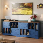 39Record Player Stand, Large Farmhouse Wood Vinyl Storage Cabinet Holds Up to 450 Albums with Barn Doors, Record Player Table for Living Room Bedroom