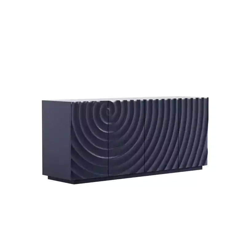 59 Modern Spiral Sideboard Buffet Cabinet, Low Profile Art Entryway Storage Cabinet with 3D Ripple Texture Doors - Panipeachy