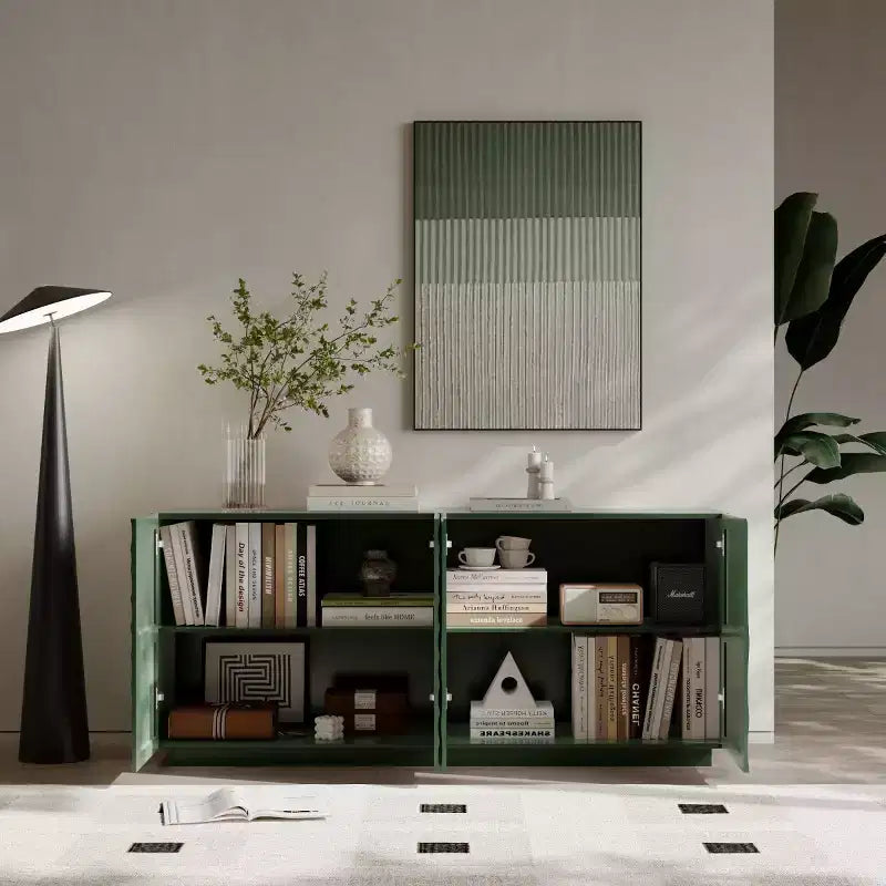 59 Modern Spiral Sideboard Buffet Cabinet, Low Profile Art Entryway Storage Cabinet with 3D Ripple Texture Doors - Panipeachy