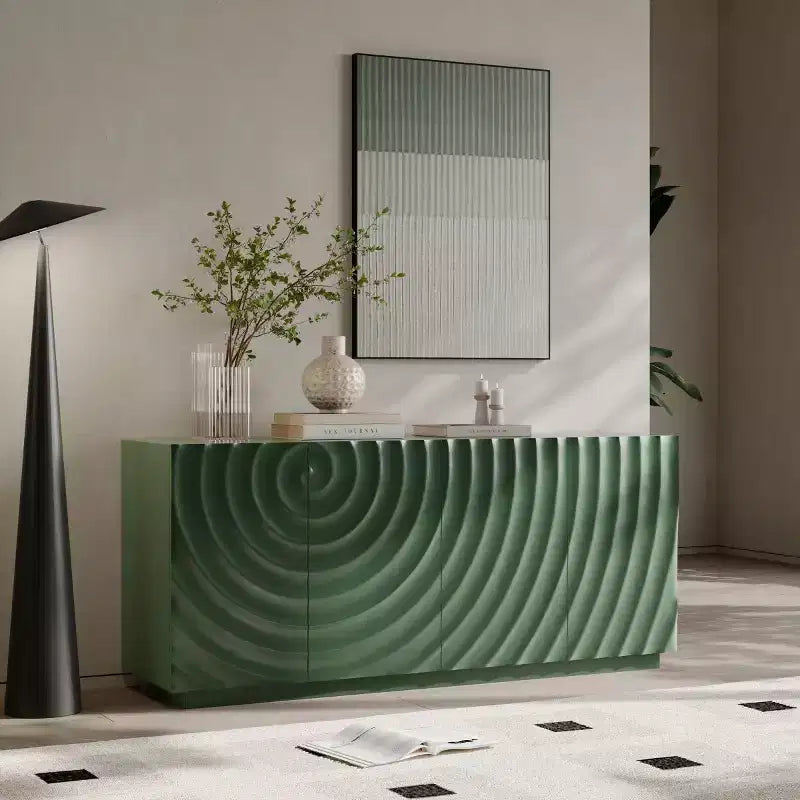 59 Modern Spiral Sideboard Buffet Cabinet, Low Profile Art Entryway Storage Cabinet with 3D Ripple Texture Doors - Panipeachy