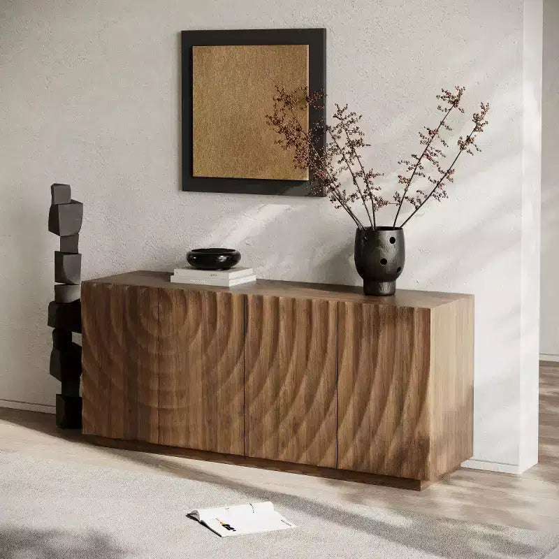 59 Modern Spiral Sideboard Buffet Cabinet, Low Profile Art Entryway Storage Cabinet with 3D Ripple Texture Doors - Panipeachy