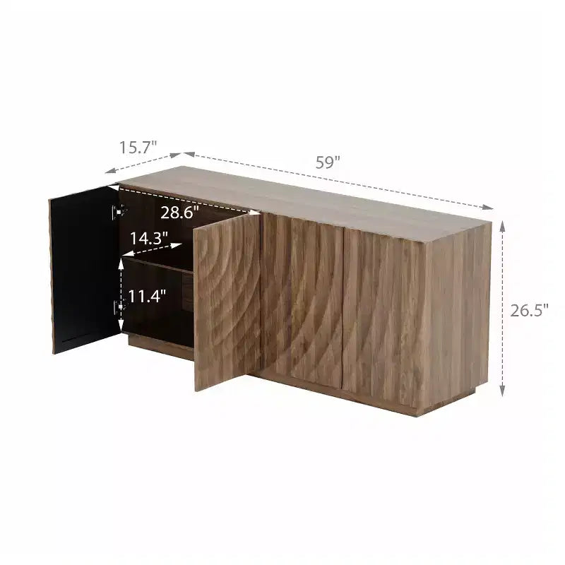 59 Modern Spiral Sideboard Buffet Cabinet, Low Profile Art Entryway Storage Cabinet with 3D Ripple Texture Doors - Panipeachy