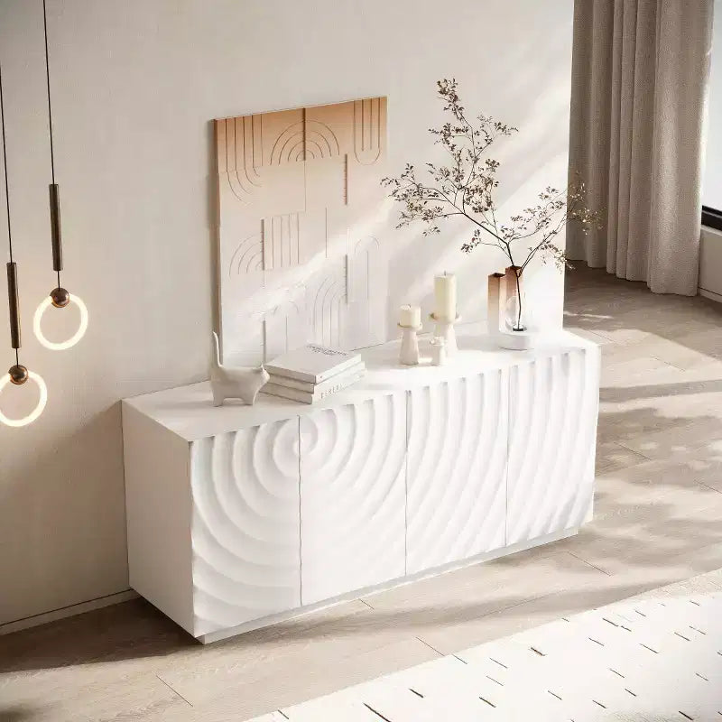 59 Modern Spiral Sideboard Buffet Cabinet, Low Profile Art Entryway Storage Cabinet with 3D Ripple Texture Doors - Panipeachy
