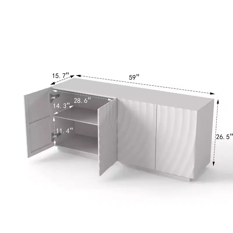 59 Modern Spiral Sideboard Buffet Cabinet, Low Profile Art Entryway Storage Cabinet with 3D Ripple Texture Doors - Panipeachy