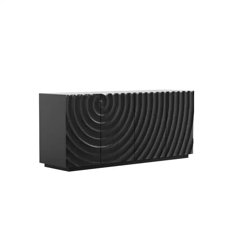 59 Modern Spiral Sideboard Buffet Cabinet, Low Profile Art Entryway Storage Cabinet with 3D Ripple Texture Doors - Panipeachy