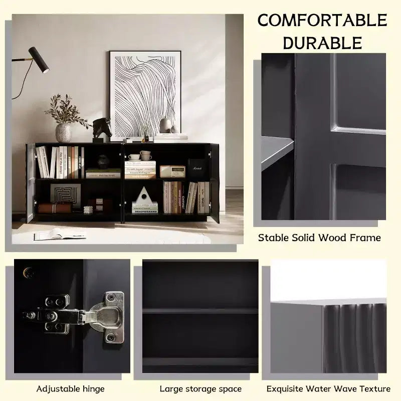 59 Modern Spiral Sideboard Buffet Cabinet, Low Profile Art Entryway Storage Cabinet with 3D Ripple Texture Doors - Panipeachy