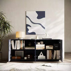 59 Modern Spiral Sideboard Buffet Cabinet, Low Profile Art Entryway Storage Cabinet with 3D Ripple Texture Doors - Panipeachy