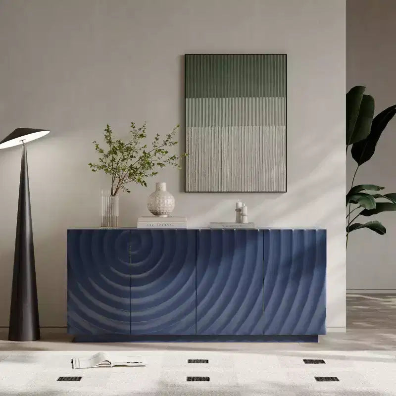 59 Modern Spiral Sideboard Buffet Cabinet, Low Profile Art Entryway Storage Cabinet with 3D Ripple Texture Doors - Panipeachy