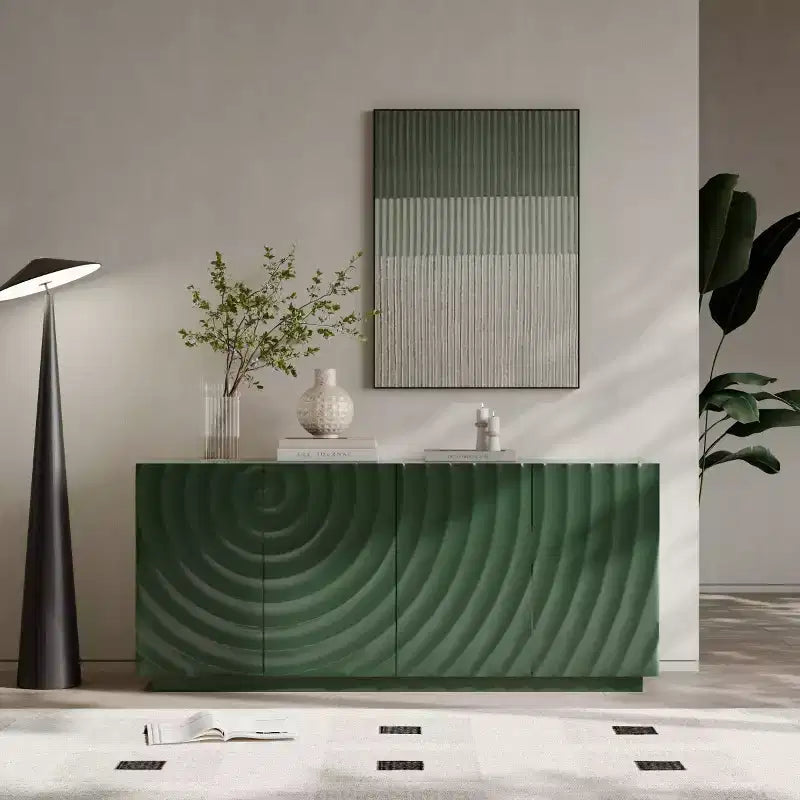 59 Modern Spiral Sideboard Buffet Cabinet, Low Profile Art Entryway Storage Cabinet with 3D Ripple Texture Doors - Panipeachy