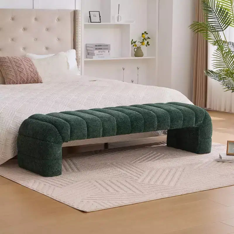 Okak 69.7 Modern Armless Bed Bench with Channel Tufted, Chenille Foot Stools Ottoman, Entryway Bench for Living Room, Bedroom