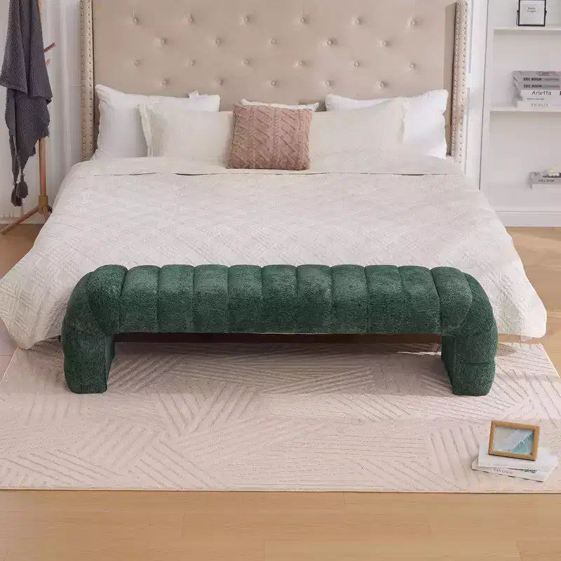 Okak 69.7 Modern Armless Bed Bench with Channel Tufted, Chenille Foot Stools Ottoman, Entryway Bench for Living Room, Bedroom