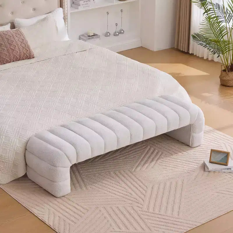 Okak 69.7 Modern Armless Bed Bench with Channel Tufted, Chenille Foot Stools Ottoman, Entryway Bench for Living Room, Bedroom