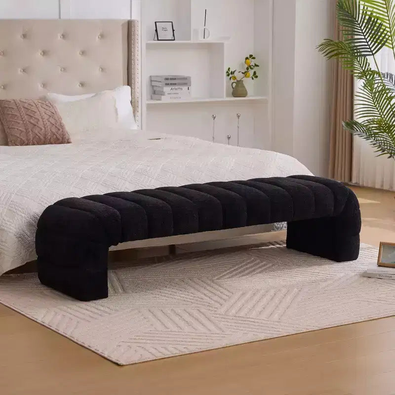 Okak 69.7 Modern Armless Bed Bench with Channel Tufted, Chenille Foot Stools Ottoman, Entryway Bench for Living Room, Bedroom