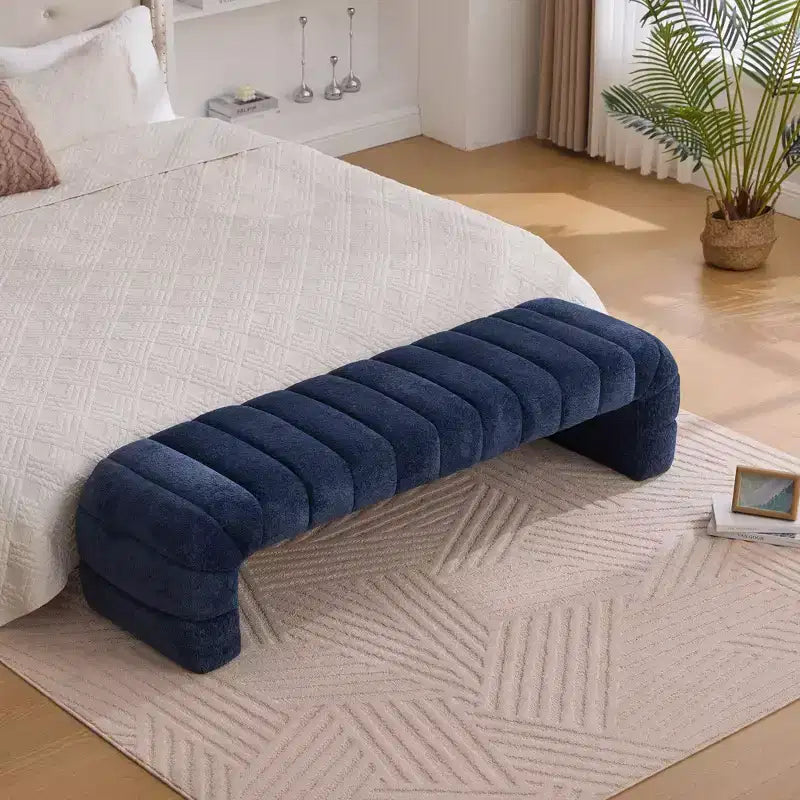 Okak 69.7 Modern Armless Bed Bench with Channel Tufted, Chenille Foot Stools Ottoman, Entryway Bench for Living Room, Bedroom