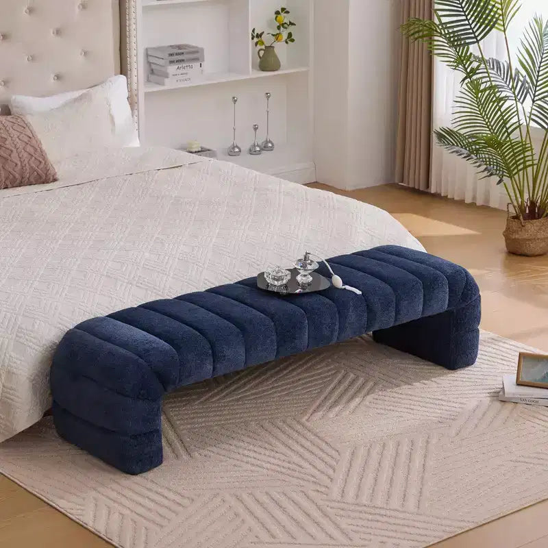 Okak 69.7 Modern Armless Bed Bench with Channel Tufted, Chenille Foot Stools Ottoman, Entryway Bench for Living Room, Bedroom
