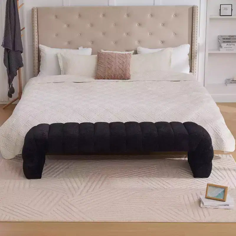 Okak 69.7 Modern Armless Bed Bench with Channel Tufted, Chenille Foot Stools Ottoman, Entryway Bench for Living Room, Bedroom